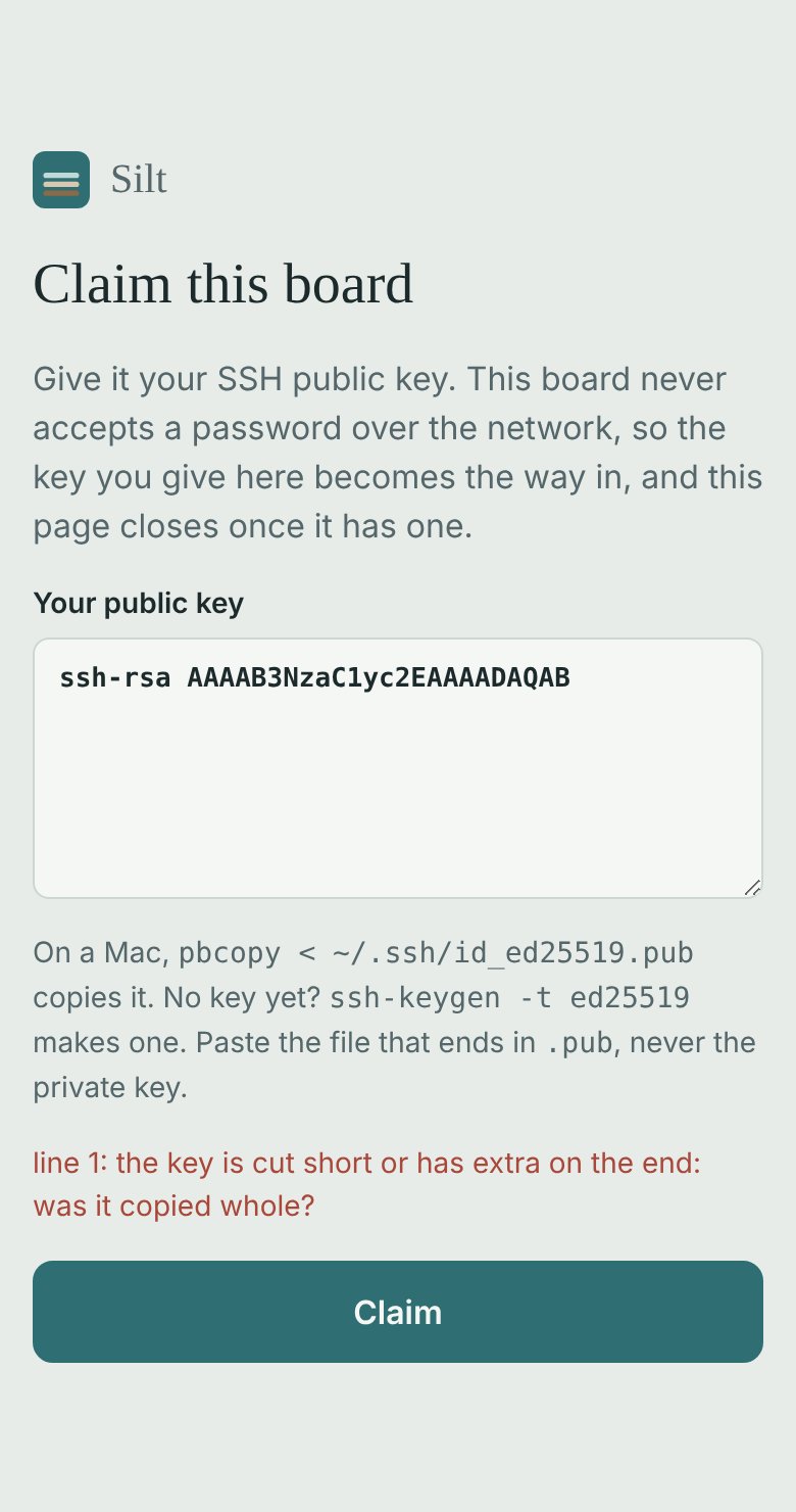 A paste that is not a usable public key is refused, with the reason